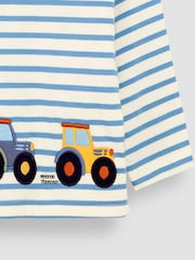 JoJo Maman Bébé Ecru Denim Blue Stripe Tractor Appliqué Border Top - Image 3 of 3