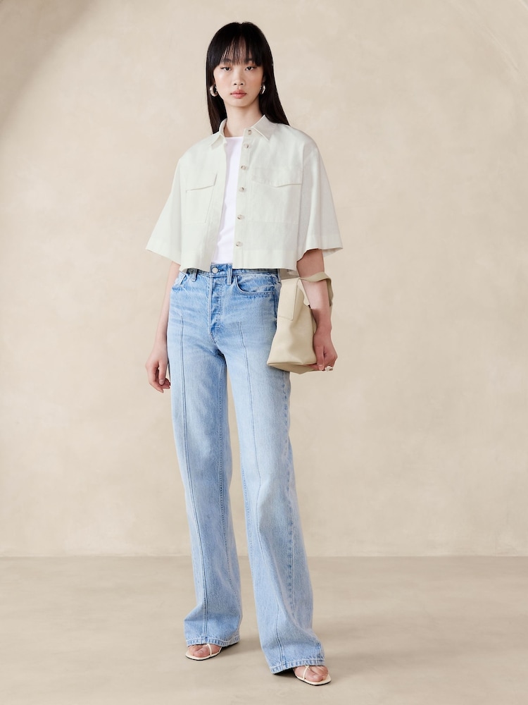 Banana Republic Beige Hemp-Cotton Cropped Shirt - Image 1 of 1