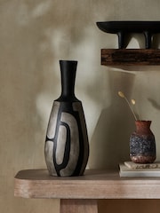French Connection Black Hand Painted Papier Mache Vase - Image 1 of 3