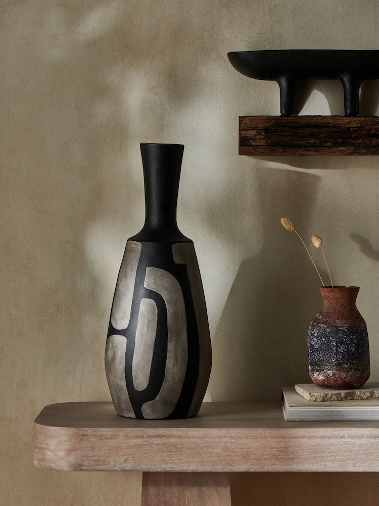 French Connection Black Hand Painted Papier Mache Vase - Image 1 of 3