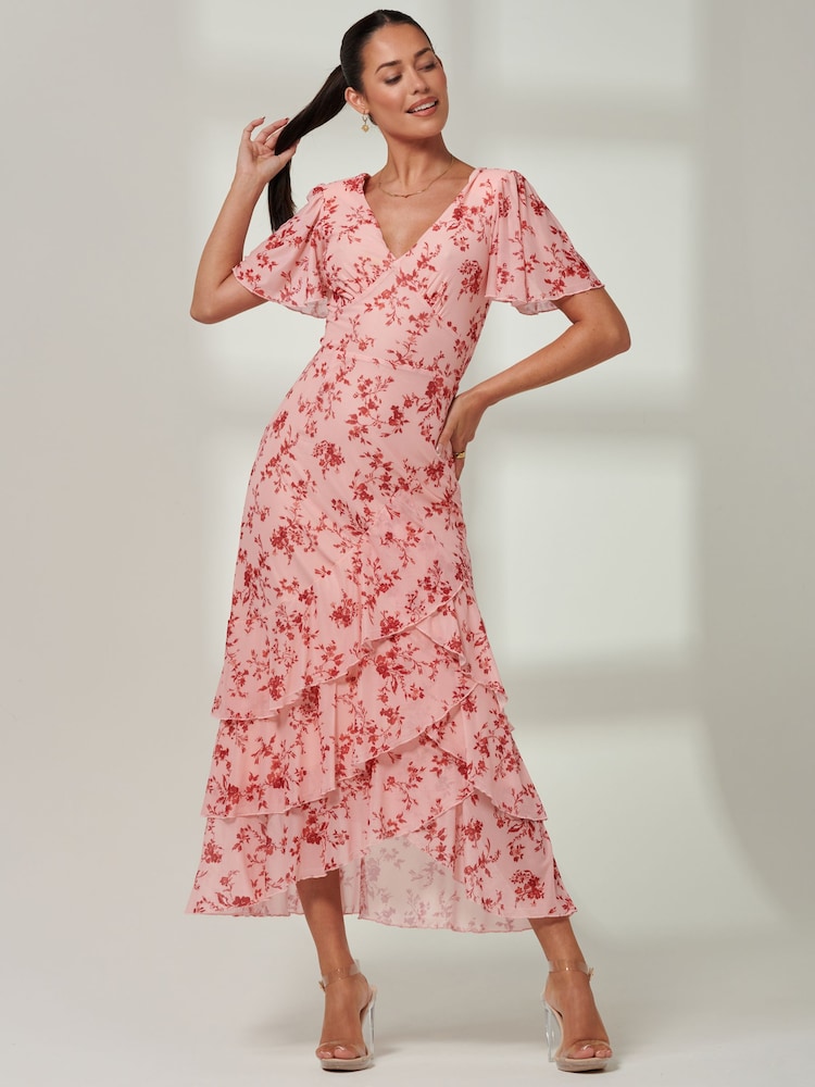 Pink - Jolie Moi Daleysa Maxikleid aus Netzstoff mit Rüschensaum - Bild 1 von 6 Pink - Jolie Moi Daleysa Maxikleid aus Netzstoff mit Rüschensaum - Bild 1 von 6