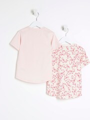 River Island Pink Girls 100% Cotton Bow T-Shirts 2 Pack - Image 2 of 4