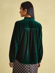 Joules Melanie Green Velvet Blouse - Image 2 of 6