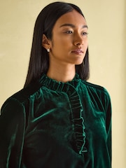 Joules Melanie Green Velvet Blouse - Image 4 of 6