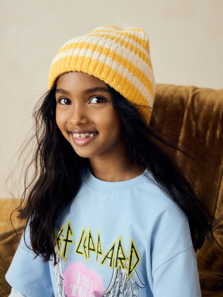 Ecru/Yellow Stripe Rib Beanie Hat (1-16yrs) - Image 1 of 3 Ecru/Yellow Stripe Rib Beanie Hat (1-16yrs) - Image 1 of 3