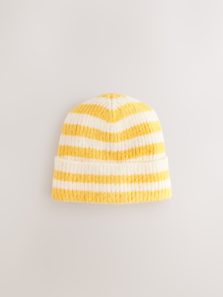 Ecru/Yellow Stripe Rib Beanie Hat (1-16yrs) - Image 2 of 3 Ecru/Yellow Stripe Rib Beanie Hat (1-16yrs) - Image 2 of 3