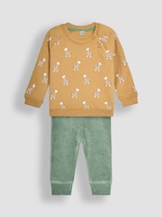 JoJo Maman Bébé Mustard Baby Giraffe Sweatshirt And Cosy Trousers Set - Image 1 of 9