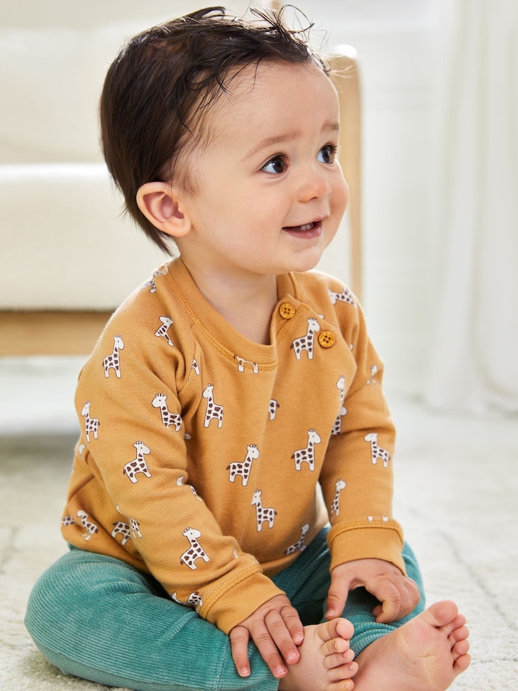 JoJo Maman Bébé Mustard Baby Giraffe Sweatshirt And Cosy Trousers Set - Image 6 of 9