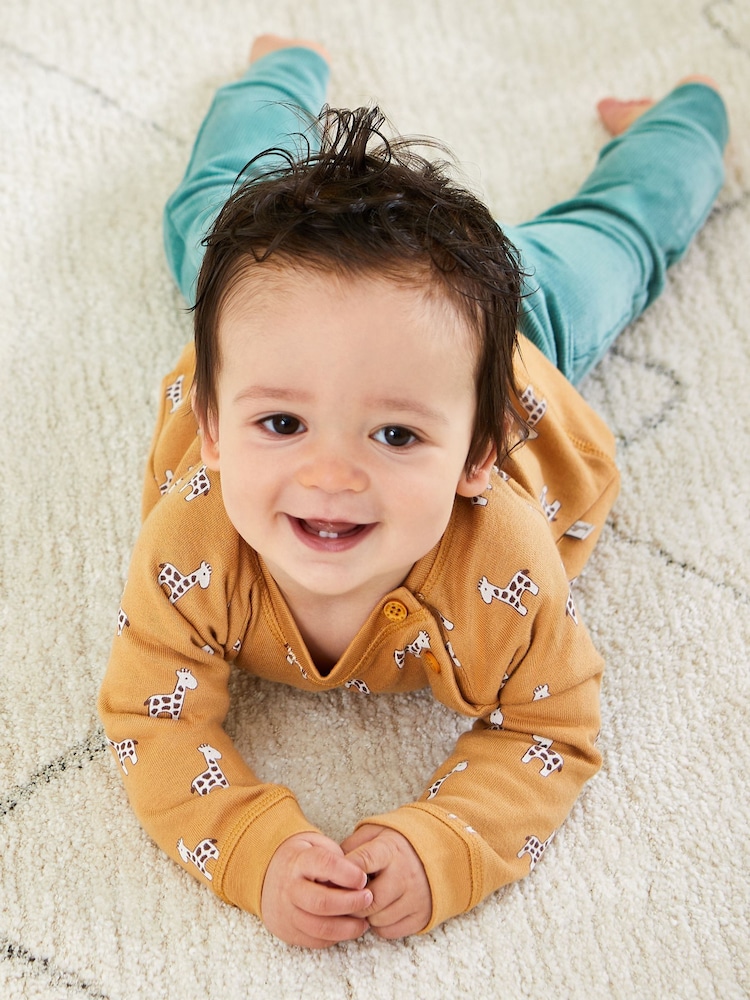 JoJo Maman Bébé Mustard Baby Giraffe Sweatshirt And Cosy Trousers Set - Image 8 of 9