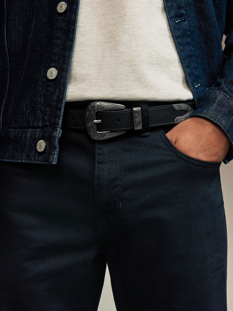 Black Faux Leather Western Buckle Belt - Image 1 of 3