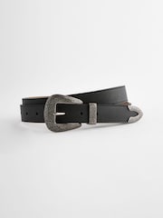 Black Faux Leather Western Buckle Belt - Image 2 of 3