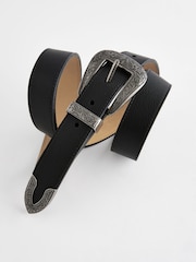 Black Faux Leather Western Buckle Belt - Image 3 of 3