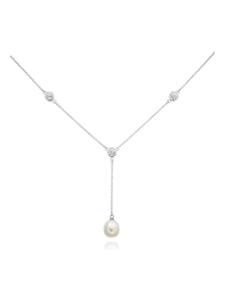 Beaverbrooks Sterling Silver Cubic Zirconia Freshwater Cultured Pearl Drop - Image 1 of 3