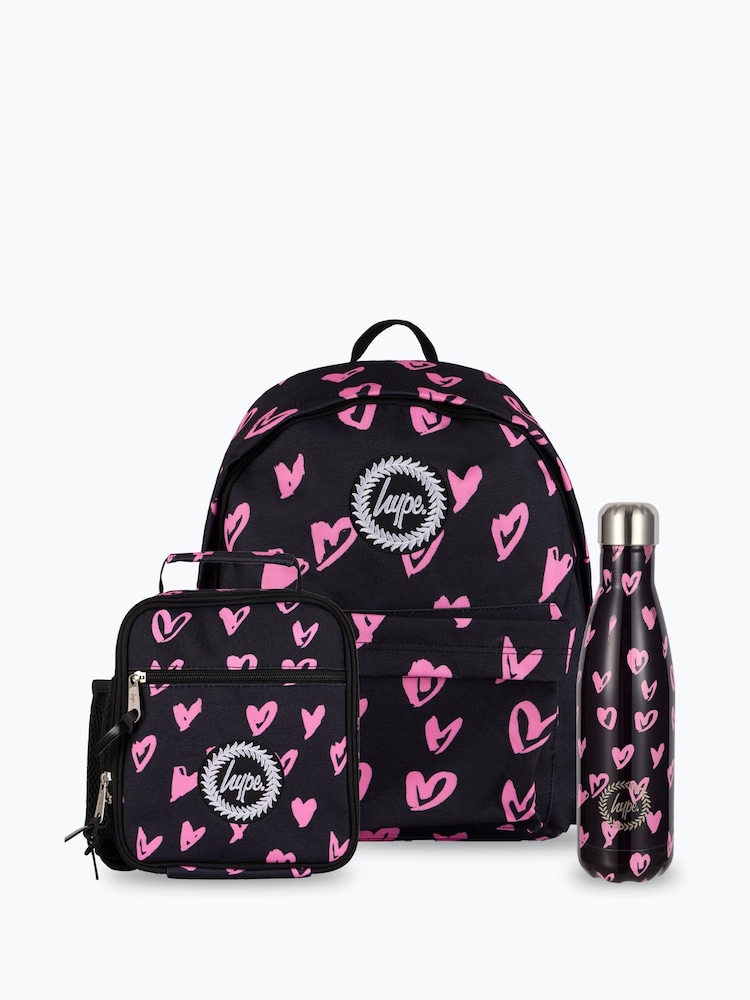 Hype Black Scribble Hearts Backpack, Lunchbag & Bottle Bundle Set - Image 1 of 10
