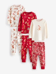 Red Mouse 3 Pack 100% Cotton Long Sleeve Snuggle Pyjamas (9mths-12yrs) - Image 1 of 9