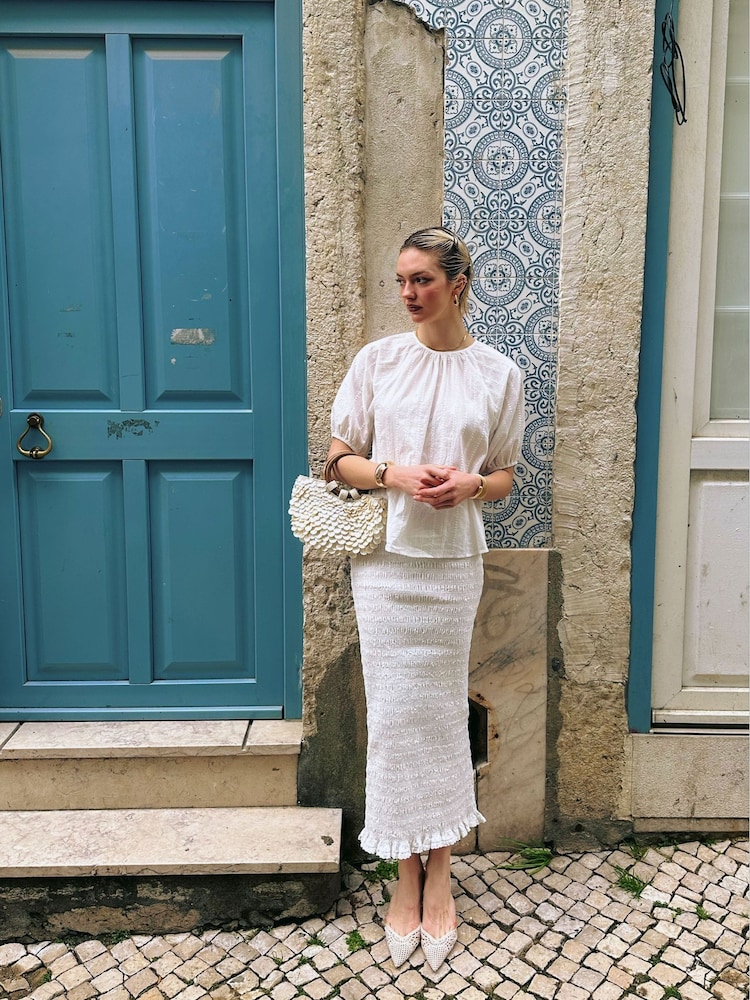 Amy Lynn White Chelsea Cotton Ivory Maxi Skirt - Image 1 of 3