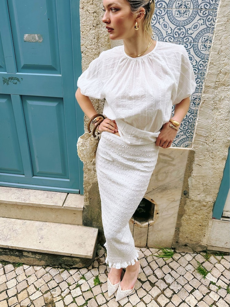 Amy Lynn White Chelsea Cotton Ivory Maxi Skirt - Image 3 of 3