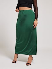 Yours Curve Green YOURS LONDON Curve Forest Green Slinky Maxi Skirt - Image 1 of 4