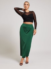 Yours Curve Green YOURS LONDON Curve Forest Green Slinky Maxi Skirt - Image 3 of 4