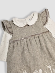 JoJo Maman Bébé Natural Woodland Embroidered Baby Dress & Body Set - Image 6 of 6