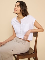 White Stuff White 100% Cotton Jersey Mix Beth Shirt - Image 1 of 7