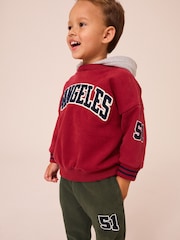 Burgundy Red Varsity 100% Cotton Hoodie and Joggers Set (3mths-7yrs) - Image 3 of 7