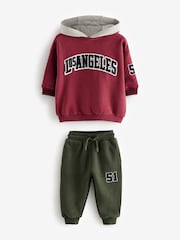 Burgundy Red Varsity 100% Cotton Hoodie and Joggers Set (3mths-7yrs) - Image 5 of 7