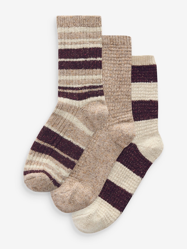 Rayas en color baya/crudo - Pack de 3 pares de calcetines tobilleros ene mezcla de lana térmica con seda - Imagen 1 de 6 Rayas en color baya/crudo - Pack de 3 pares de calcetines tobilleros ene mezcla de lana térmica con seda - Imagen 1 de 6