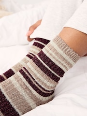 Berry/Ecru Stripe Thermal Wool Blend Ankle Socks 3 Pack With Silk - Image 3 of 6