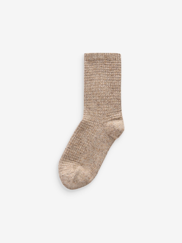 Berry/Ecru Stripe Thermal Wool Blend Ankle Socks 3 Pack With Silk - Image 4 of 6