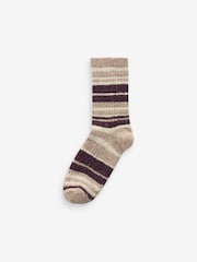 Berry/Ecru Stripe Thermal Wool Blend Ankle Socks 3 Pack With Silk - Image 6 of 6