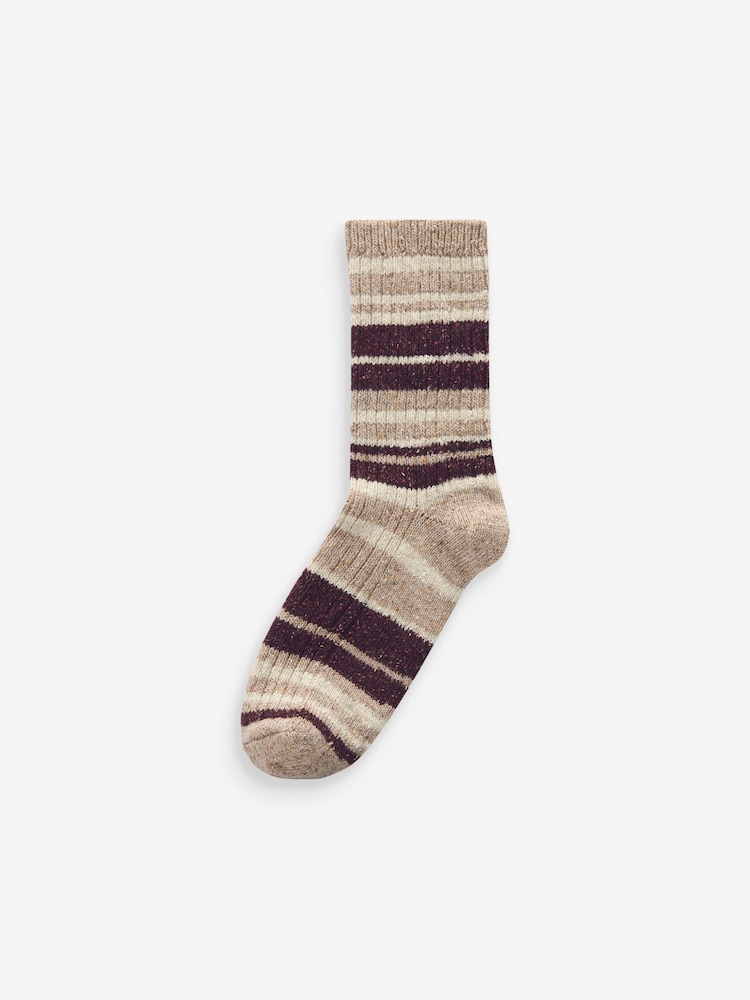 Berry/Ecru Stripe Thermal Wool Blend Ankle Socks 3 Pack With Silk - Image 6 of 6