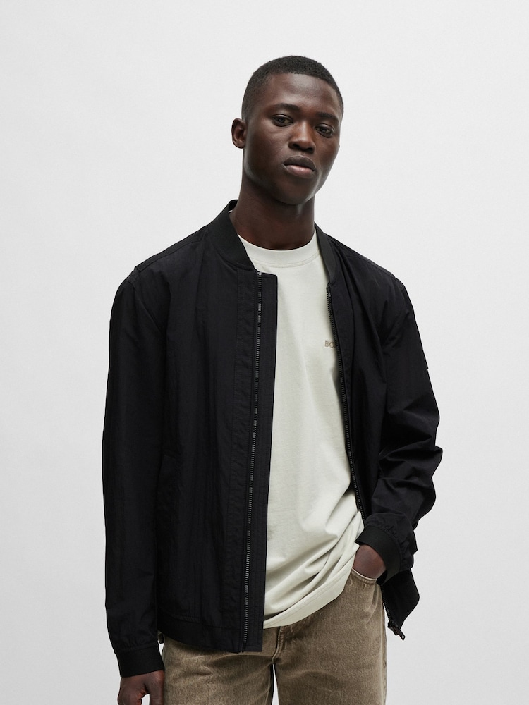 BOSS Black Water Repellent Crinkle Effect Bomber Style Jacket - Image 1 of 6