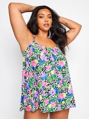 Yours Curve Multi Floral Dalmatian Print Tankini Top - Image 1 of 6