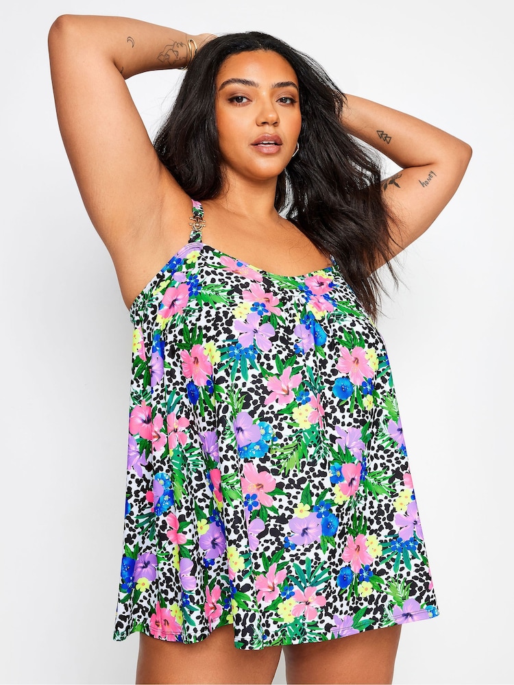 Yours Curve Multi Floral Dalmatian Print Tankini Top - Image 1 of 6