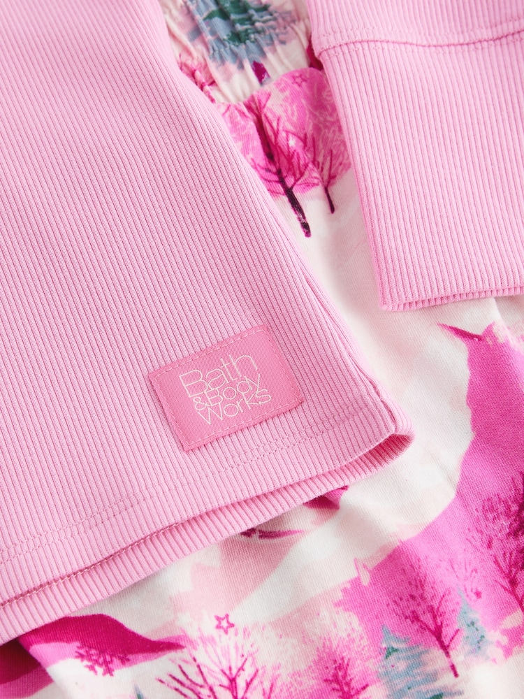 Bath & Body Works Pink/Cream 100% Cotton Jersey Ski Pyjamas - Image 10 of 10