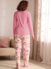 Bath & Body Works Pink/Cream 100% Cotton Jersey Ski Pyjamas - Image 3 of 10