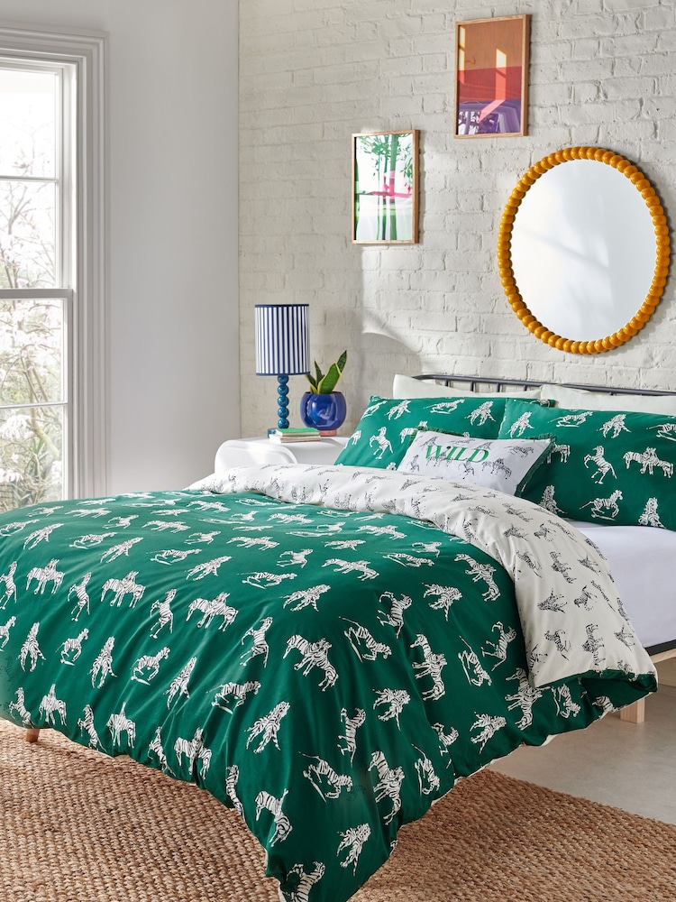 Novogratz Green Zebras in Love 100% Cotton Duvet Cover and Pillowcase Set - Image 2 of 6 Novogratz Green Zebras in Love 100% Cotton Duvet Cover and Pillowcase Set - Image 2 of 6