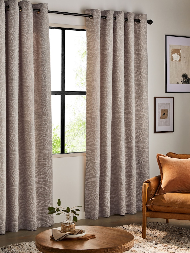 Cortinas con ojales y forro con diseño texturizado de laberinto en jacquard - Imagen 2 de 5