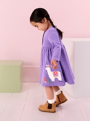 JoJo Maman Bébé Lilac Purple Llama Appliqué Button Front Dress - Image 1 of 6