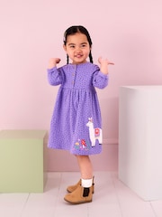 JoJo Maman Bébé Lilac Purple Llama Appliqué Button Front Dress - Image 2 of 6