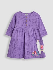 JoJo Maman Bébé Lilac Purple Llama Appliqué Button Front Dress - Image 4 of 6