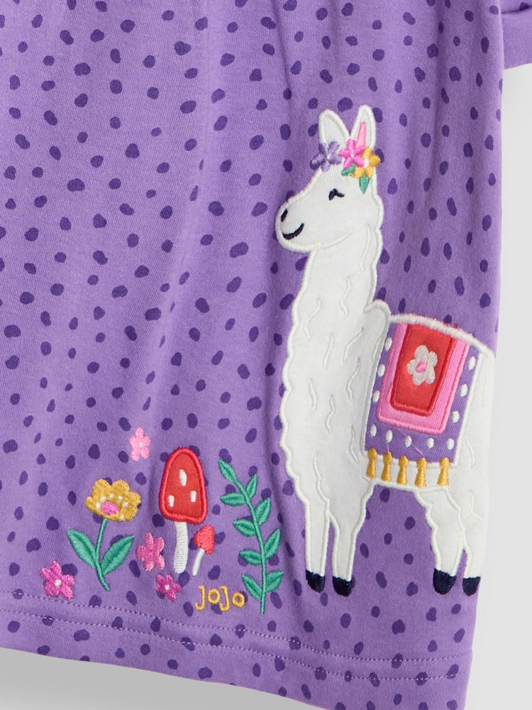 JoJo Maman Bébé Lilac Purple Llama Appliqué Button Front Dress - Image 6 of 6