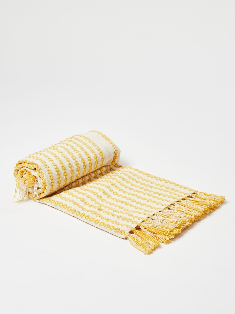 Oliver Bonas Yellow Alma Woven Stripe Throw - Image 2 of 4 Oliver Bonas Yellow Alma Woven Stripe Throw - Image 2 of 4