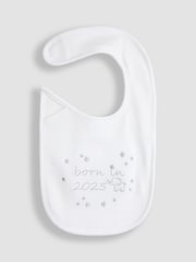 JoJo Maman Bébé White Born In 2025 Embroidered Bib - Image 1 of 3