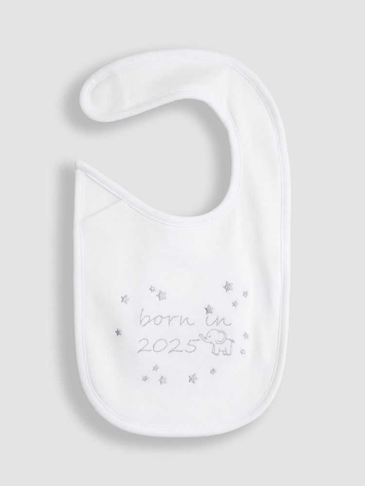 JoJo Maman Bébé White Born In 2025 Embroidered Bib - Image 1 of 3