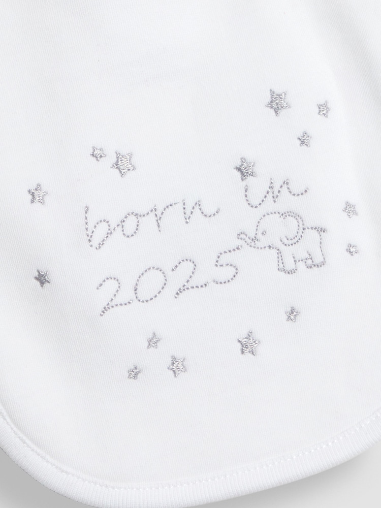 JoJo Maman Bébé White Born In 2025 Embroidered Bib - Image 3 of 3