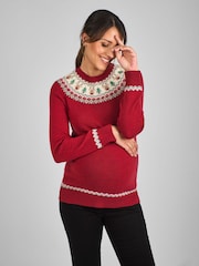 JoJo Maman Bébé Red Reindeer Fair Isle Pattern Jumper - Image 1 of 4