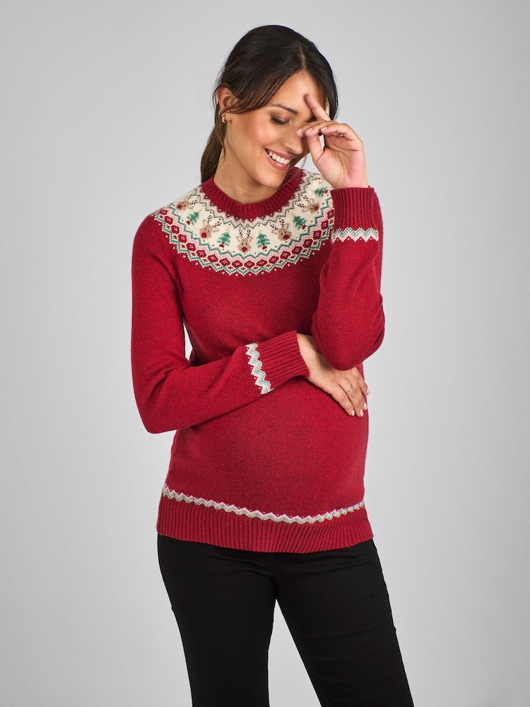 JoJo Maman Bébé Red Reindeer Fair Isle Pattern Jumper - Image 1 of 4