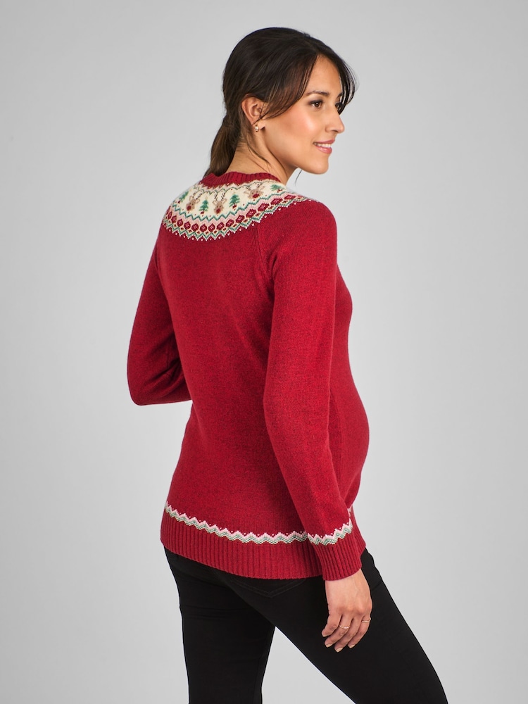 JoJo Maman Bébé Red Reindeer Fair Isle Pattern Jumper - Image 2 of 4
